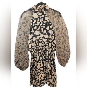 NWT Ashley Stewart Animal Print Dress with Sheer Sleeves